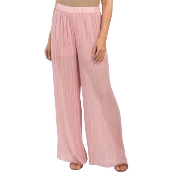 Zara Women's Palazzo Wide Leg Pants Pink Pull On Micro Pleated Size XS - NWT $59 - Picture 1 of 15